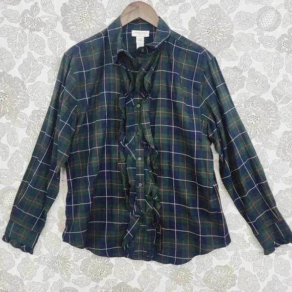 Jones New York Tops - Jones New York Sport Womens Ruffled Plaid Button-Down Shirt M
